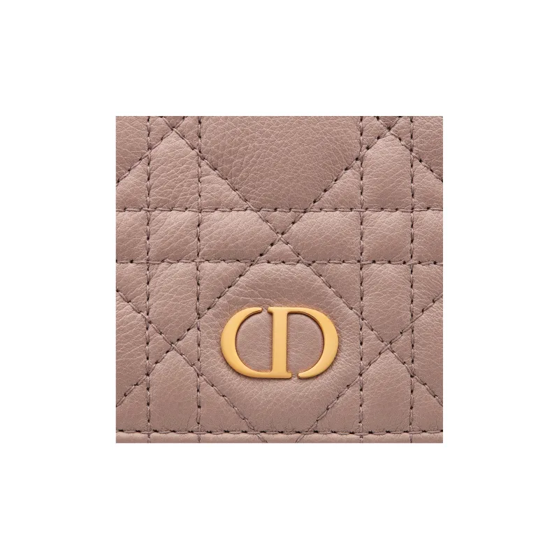 DIOR Caro Calfskin Wallet Mini Women's Pink-5