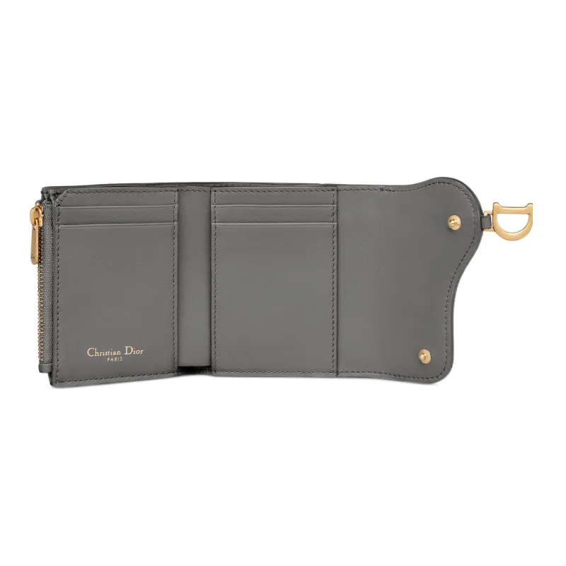 DIOR Saddle Sheepskin Wallet Women's Gray-2