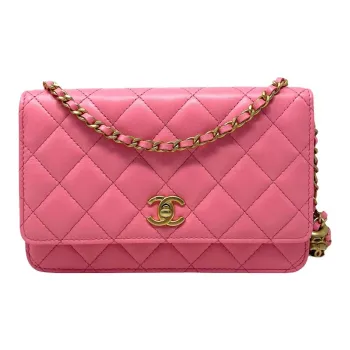 CHANEL WOC Lambskin Wallet On Chain, Shoulder Bag, Crossbody Bag Women's Pink