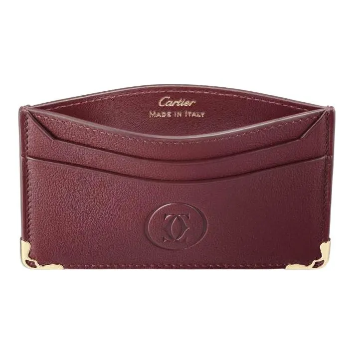 CARTIER Must De Cartier Calfskin Card Holder Women's Burgundy-2