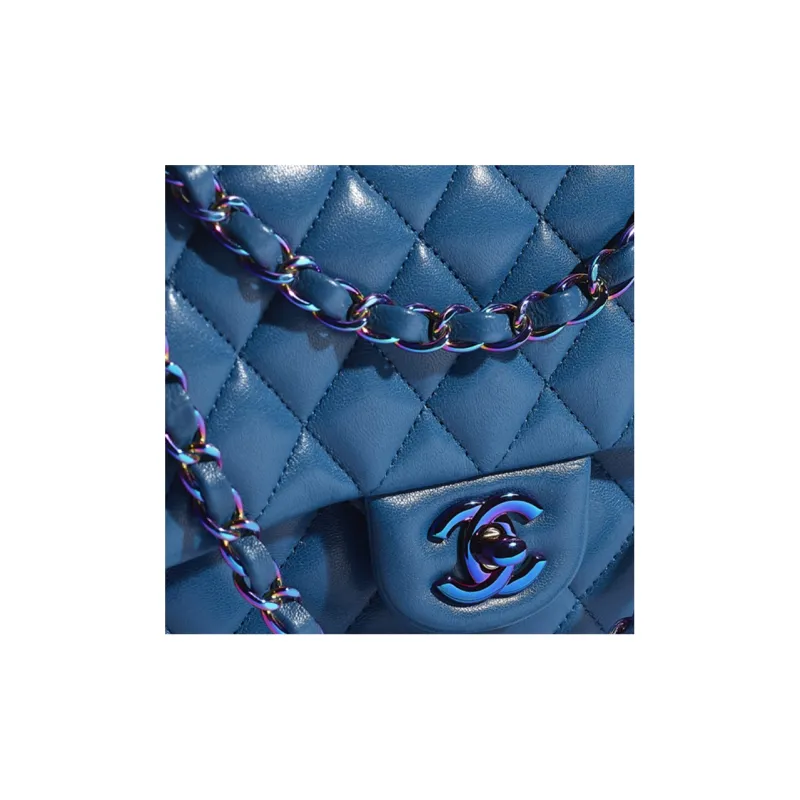 CHANEL Lambskin & Rainbow Metal Chain Bag, Crossbody Bag, Shoulder Bag Women's Blue-3