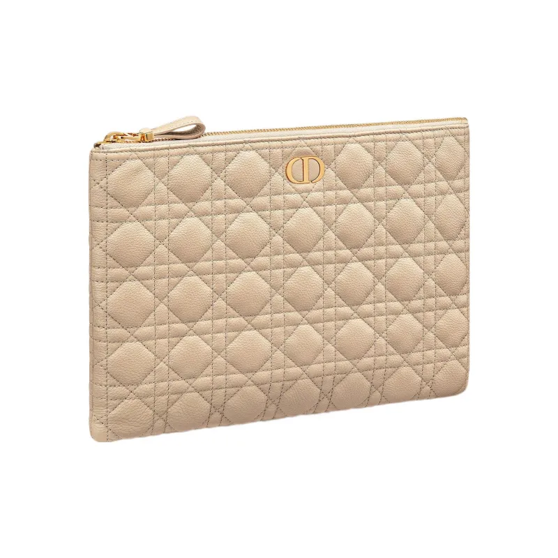 DIOR Caro Calfskin Handbag Clutch Large Size Women's Sand-1