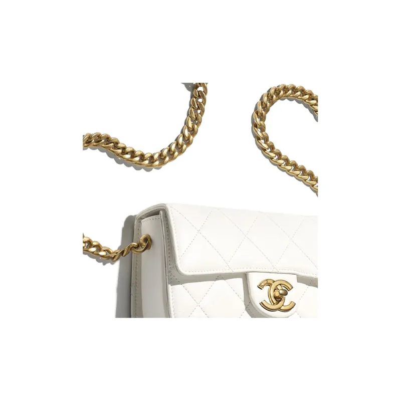 CHANEL Calfskin Saddle Bag Crescent Bag Messenger Bag Shoulder Bag Crossbody Bag Women's White-3