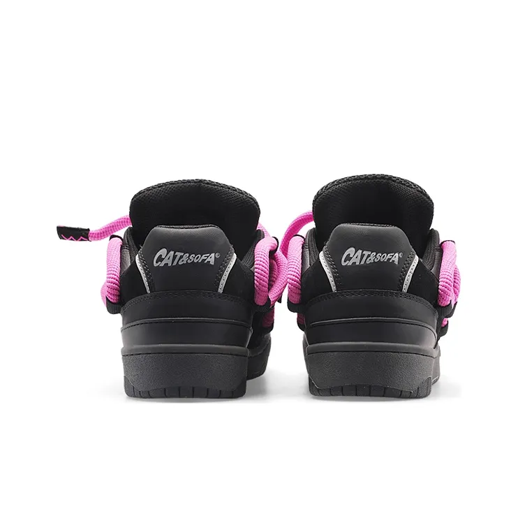 Cat&Sofa Dreadlocks Series Low Top Skateboard Shoes Unisex Black Pink-3