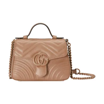 GUCCI GG Marmont Leather Messenger Bag Chain Shoulder Bag Crossbody Bag Handbag Mini Women's Rose Beige