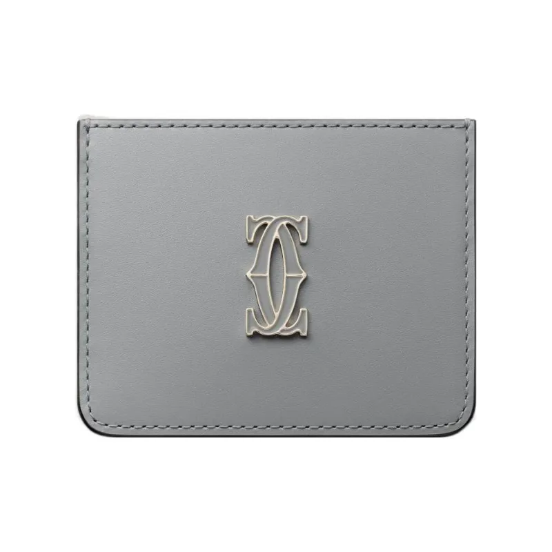 CARTIER Calfskin Card Holder Women's Gray-0