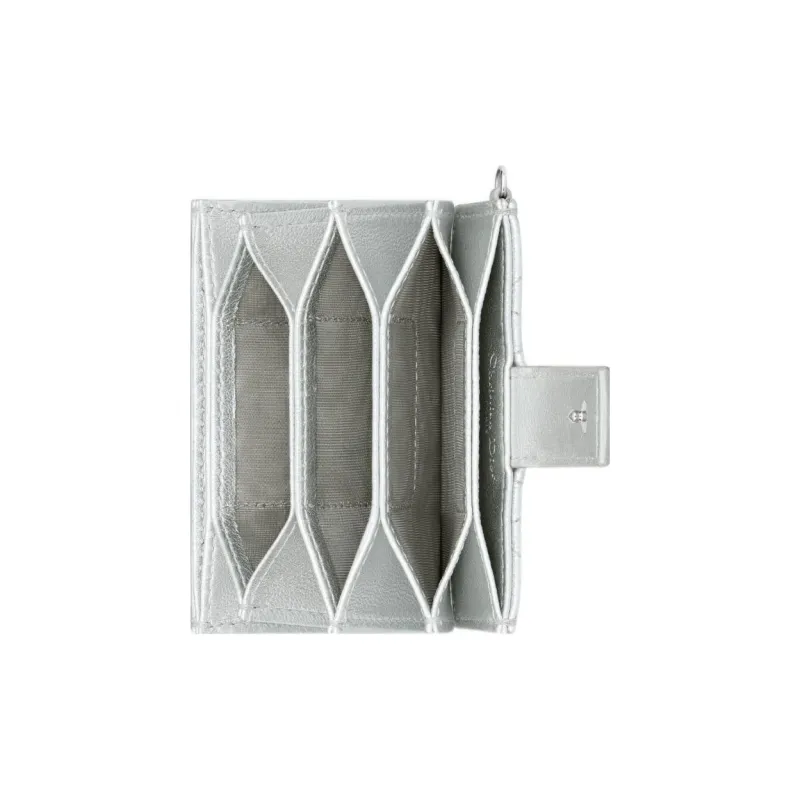 DIOR Lady Dior Lambskin Card Holder, Wallet Women's Silver-3