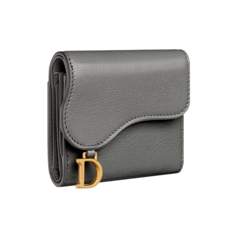 DIOR Saddle Sheepskin Wallet Women's Gray-1