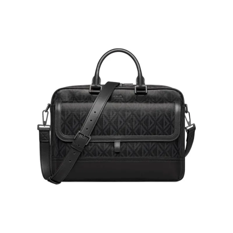 DIOR Canvas With Smooth Calfskin Portable Briefcase Men's Black-0