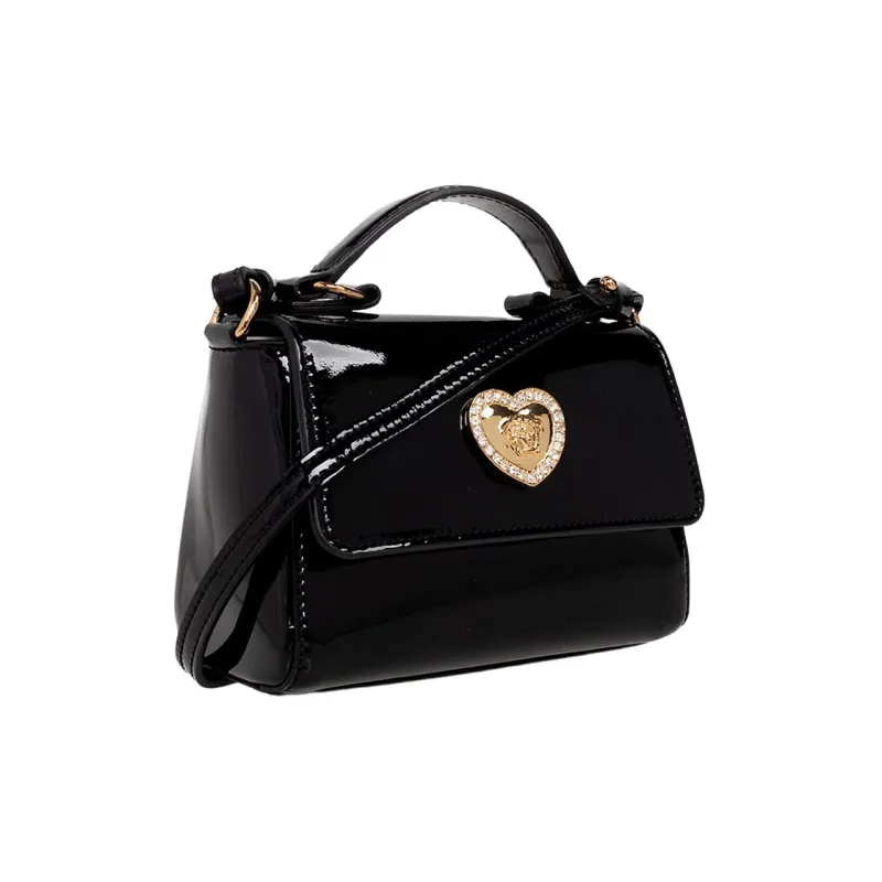 VERSACE Patent Leather Cowhide Handbag Shoulder Bag Crossbody Bag Mini Kids' Black-4