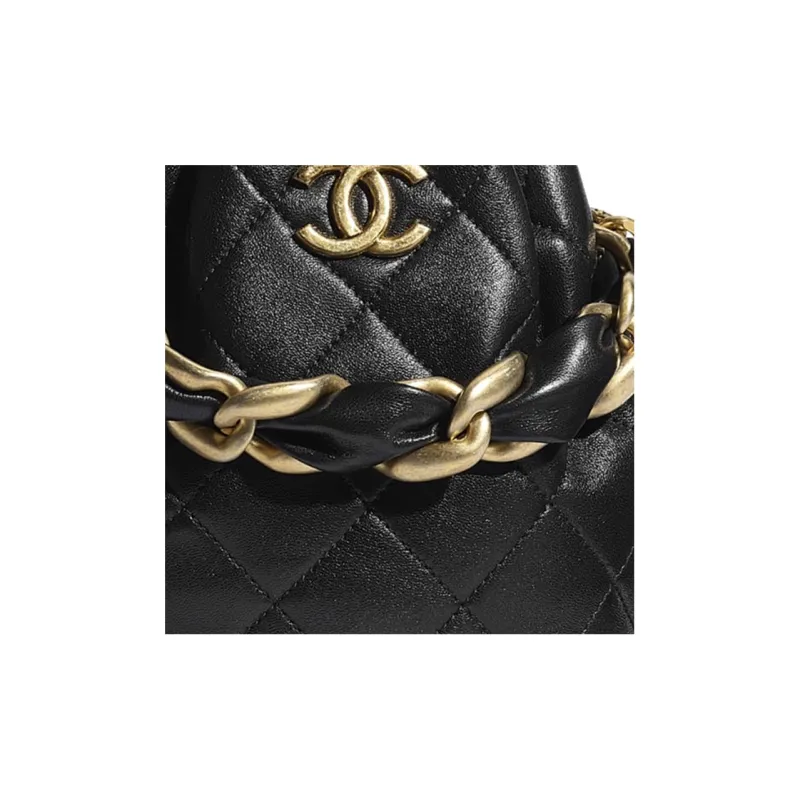 CHANEL Little Golden Ball Polished Lambskin & Metal Thick Chain Bag, Crossbody Bag, Shoulder Bag Women's Black-4