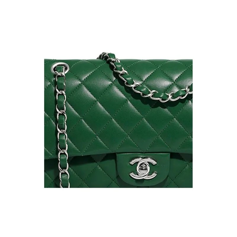 CHANEL Classic Flap CF Lambskin Flap Bag, Chain Bag, Crossbody Bag, Shoulder Bag Women's Green-3