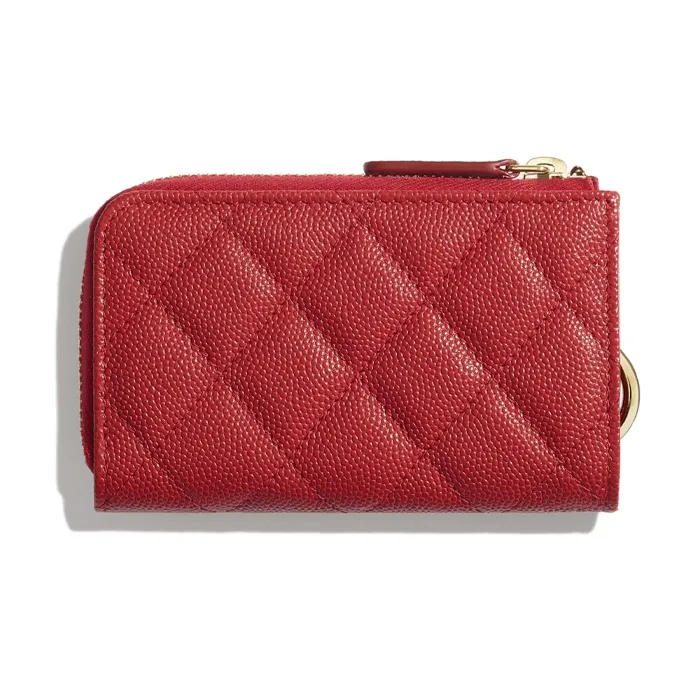 CHANEL Grain Caviar Calfskin Coin Purse Women's Red-2
