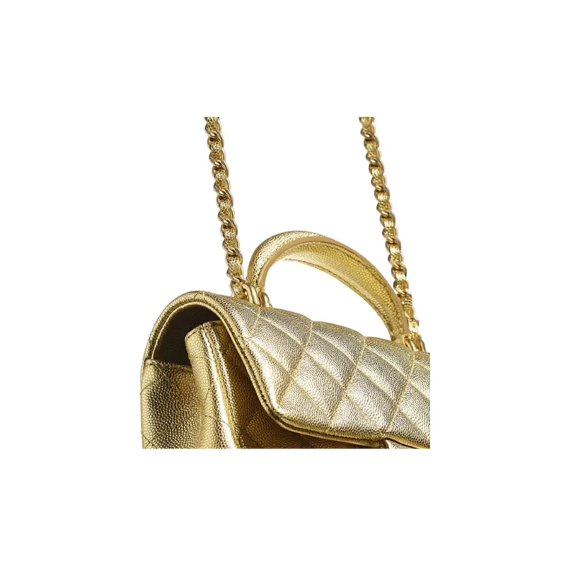 CHANEL Classic Flap CF Metallic Grain Calfskin & Metal Portable Crossbody Bag, Shoulder Bag Women's Gold-2