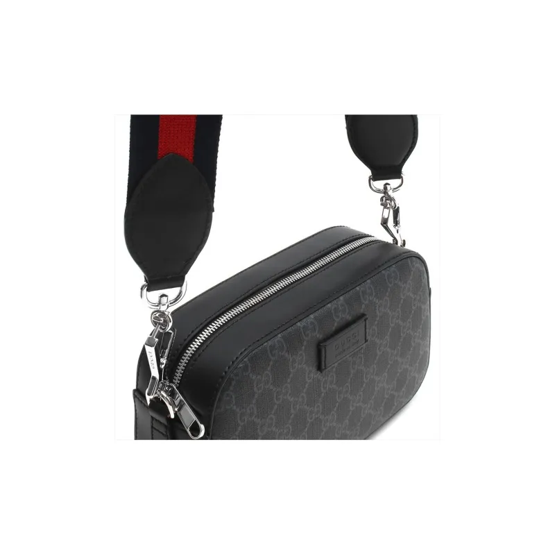 GUCCI Canvas With Leather Camera Bags Crossbody Bag Shoulder Bag Men's Black Gray Color-4