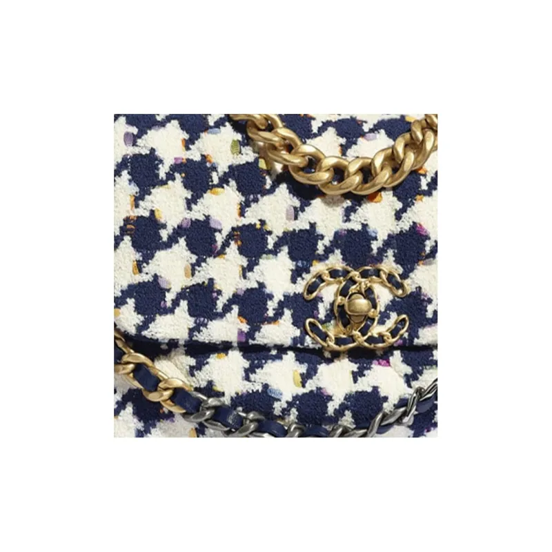 CHANEL 19Bag Fabric Flap Bag, Shoulder Bag, Crossbody Bag Trumpets Women's Ivory/Marine Blue/Multicolor-4