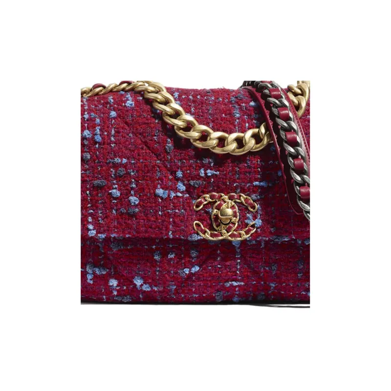 CHANEL 19Bag Soft Tweed Fabric Flap Bag, Shoulder Bag, Crossbody Bag Women's Covered With Pink-3