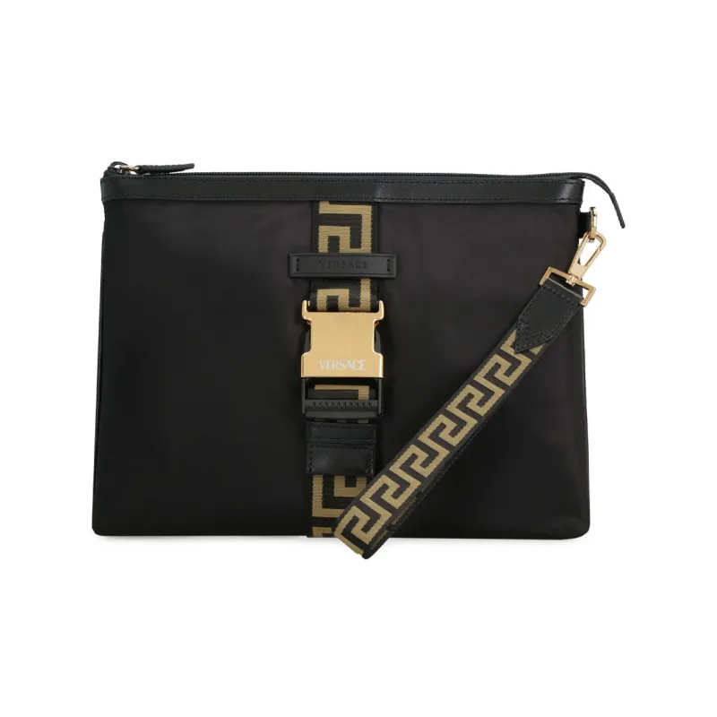 VERSACE Cow Leather Detail Clutch Tubas Men's Black/Gold-3