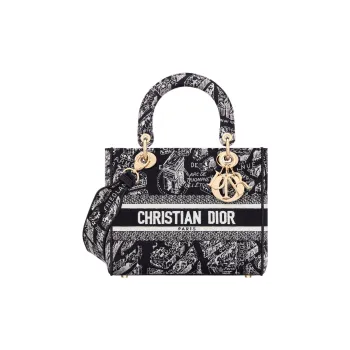 DIOR Lady D Lite Embroidery Lady Dior Bag, Shoulder Bag, Crossbody Bag, Handbag Medium Size Women's Black