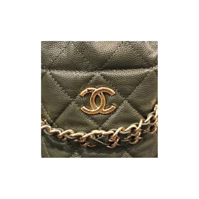 CHANEL 22K Autumn And Winter Grain Embossed Calfskin Bucket Bag, One Shoulder Crossbody Clutch Women's Olive Green-4
