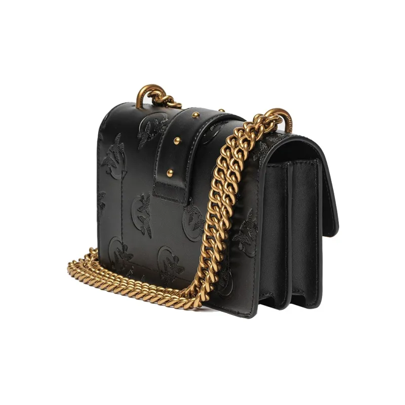 PINKO Cow Leather Shoulder Bag, Crossbody Bag Regular Women's Black/Black Gold-3