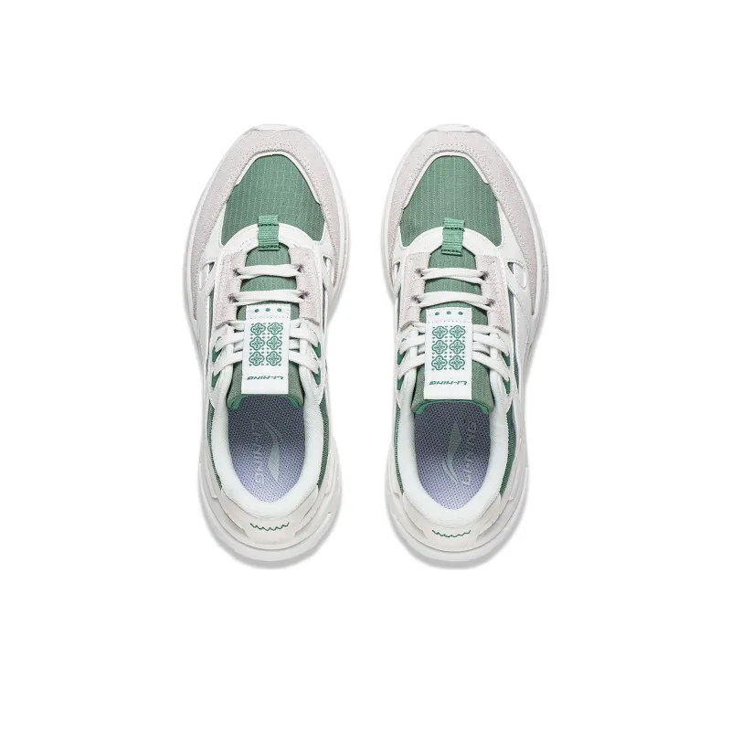 LiNing Wind Rider 2.0 Anti Slip Wear Resistant Low Top Sports Casual Shoes Women's White Gray Green-3