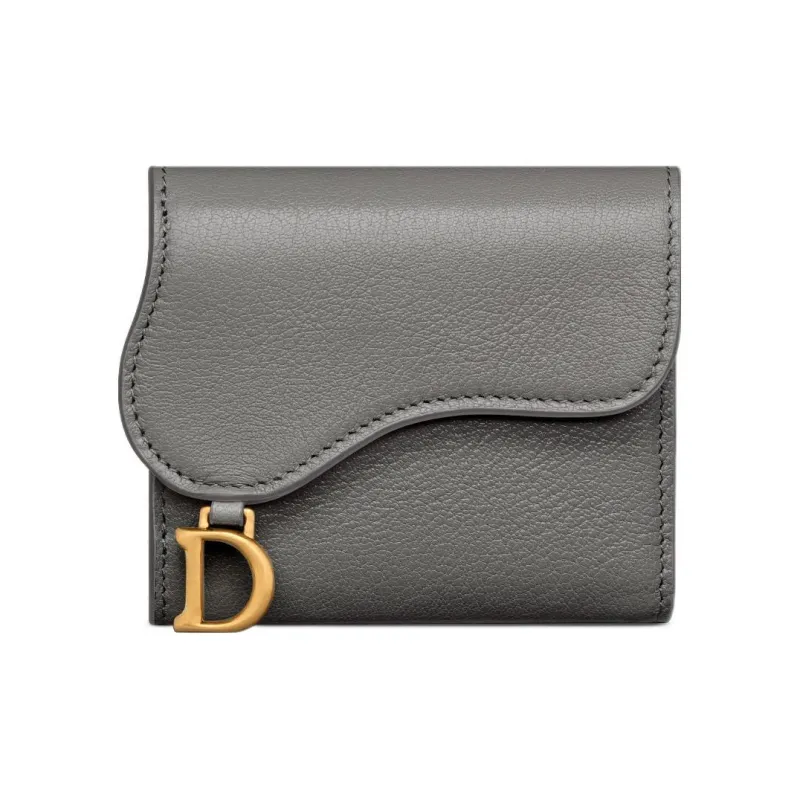 DIOR Saddle Sheepskin Wallet Women's Gray-0