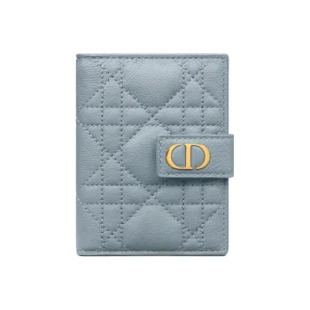 DIOR Caro Calfskin Card Holder Wallet Women's Cloud Blue