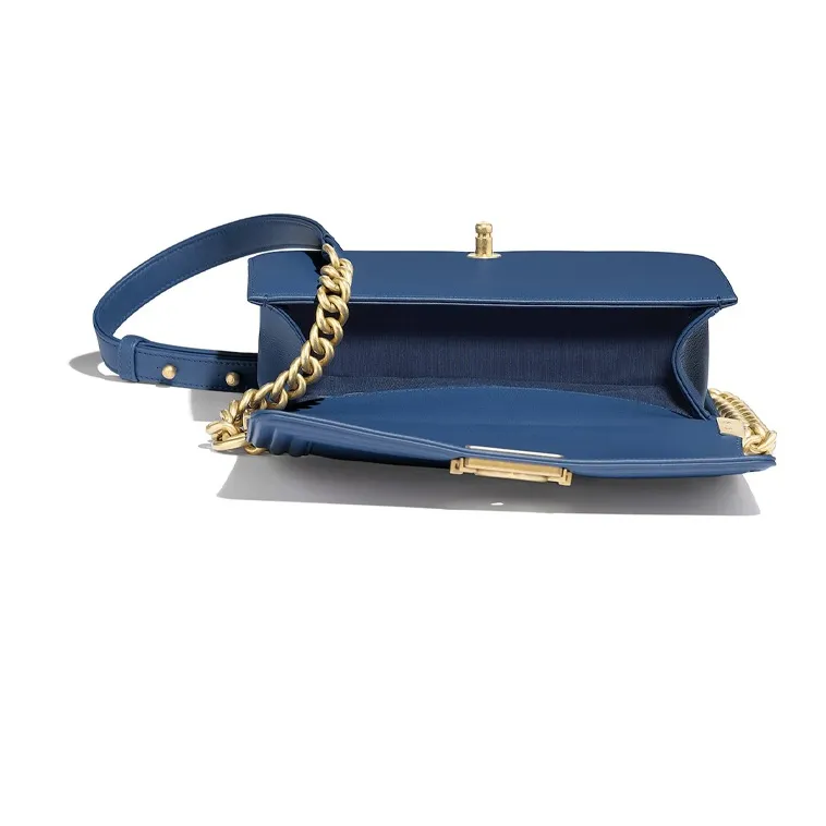 CHANEL Leboy Calfskin Shoulder Bag, Crossbody Bag Women's Blue-2