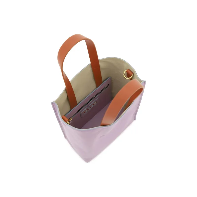 MARNI Museo Calfskin Tote Bag, Shopping Bag, Crossbody Bag, One Shoulder Handbag Mini Women's Pink/Blue-3
