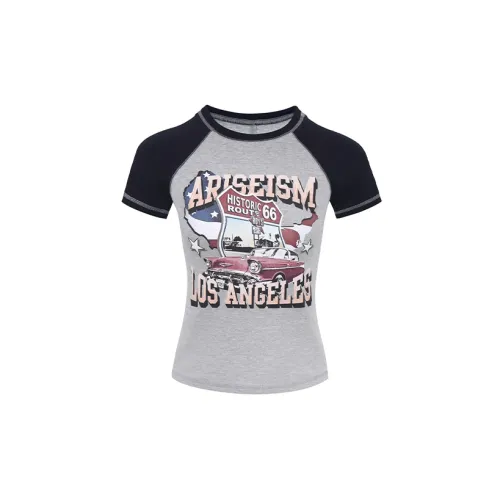 Ariseism T-Shirts Women's Blue Gray Raglan Sleeve