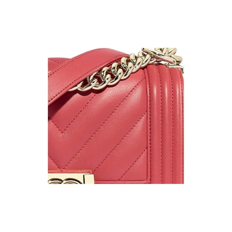 CHANEL Leboy Cow Leather Crossbody Bag, Chain Bag, Shoulder Bag Women's Peach Pink-3