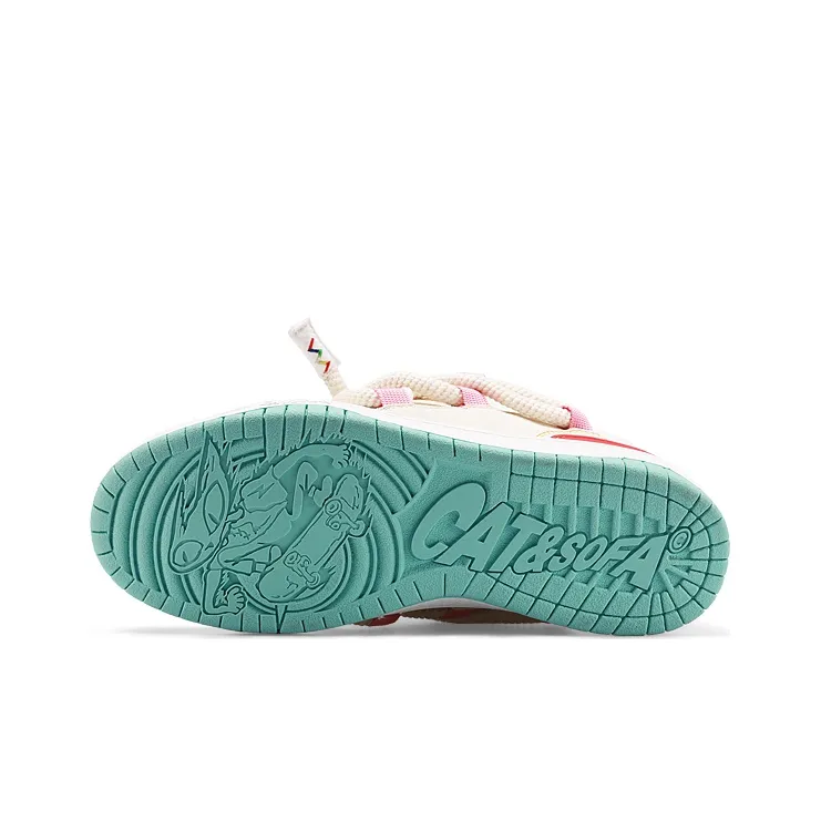 Cat&Sofa Dreadlocks Series Skateboard Shoes Unisex White Red-4