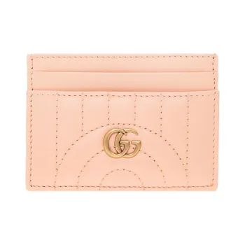 GUCCI GG Marmont Leather Card Holder Women's Peach Pink
