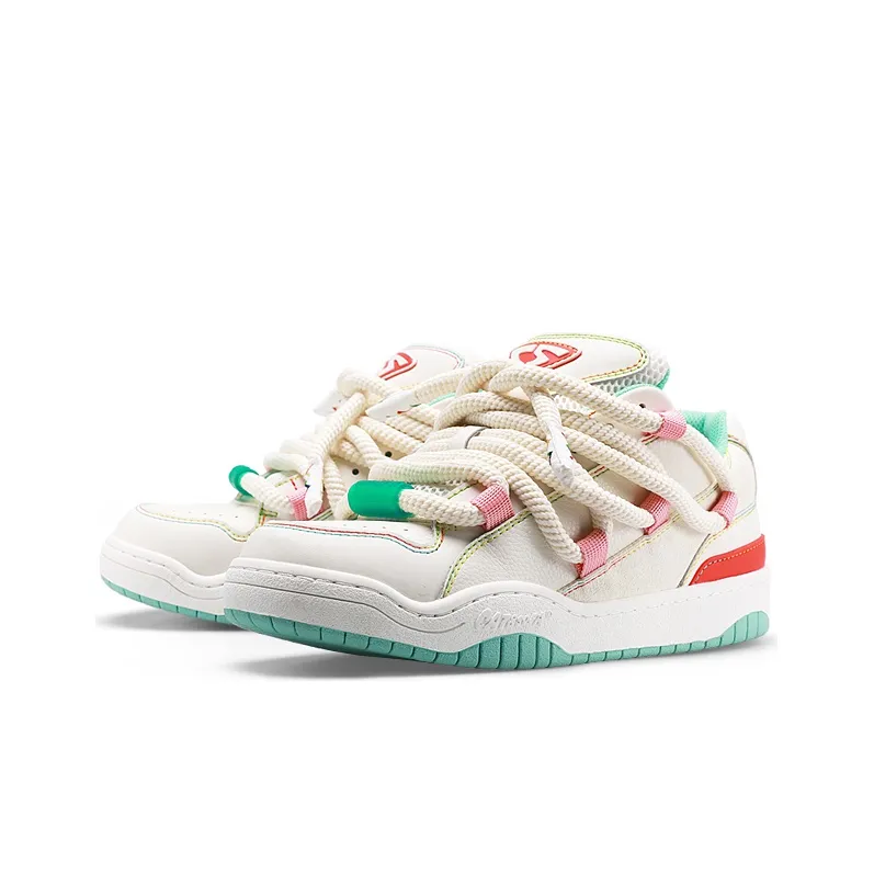 Cat&Sofa Dreadlocks Series Skateboard Shoes Unisex White Red-1