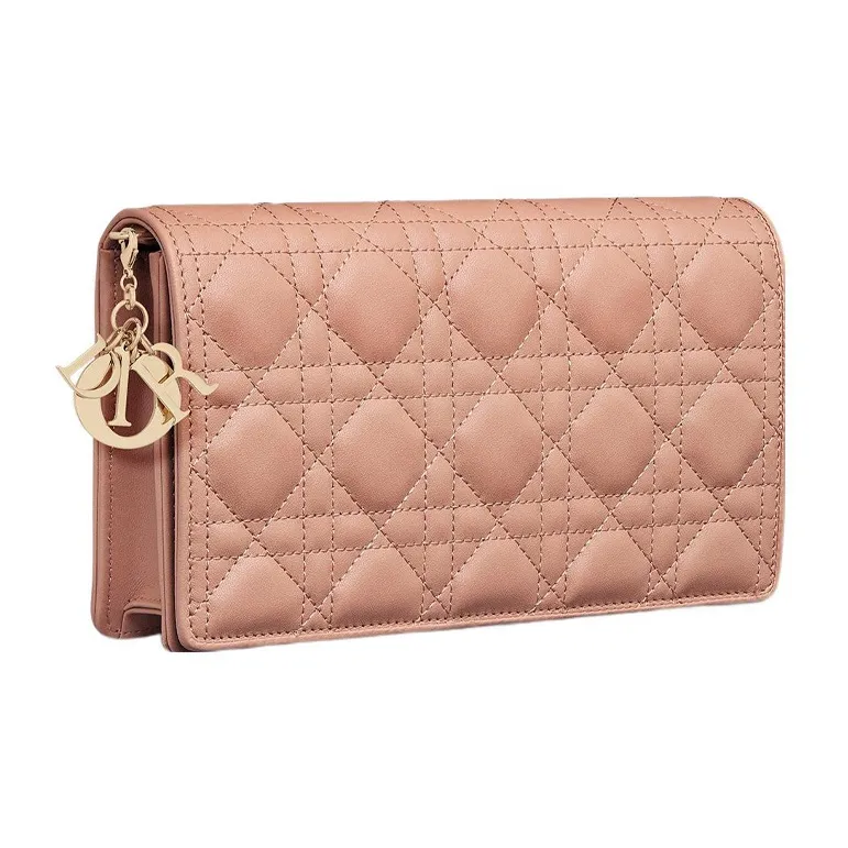 DIOR Lady Dior Lambskin One Shoulder Crossbody Clutches Women's Pink-1