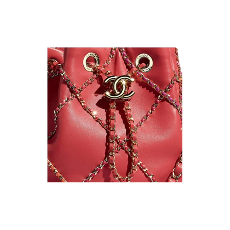 CHANEL Drawstring Lambskin & Metal Portable Crossbody Bag, Shoulder Bag Women's Red-3
