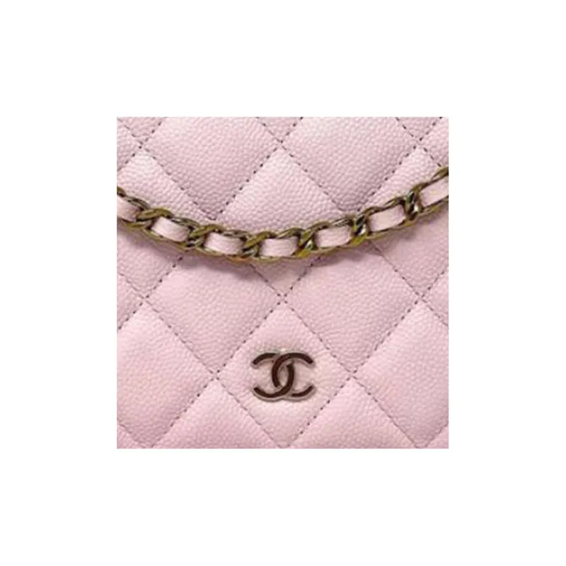 CHANEL WOC Grain Embossed Cow Leather Wallet On Chain, Shoulder Bag, Crossbody Bag Women's Pink-6