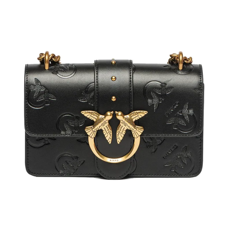 PINKO Cow Leather Shoulder Bag, Crossbody Bag Regular Women's Black/Black Gold-4