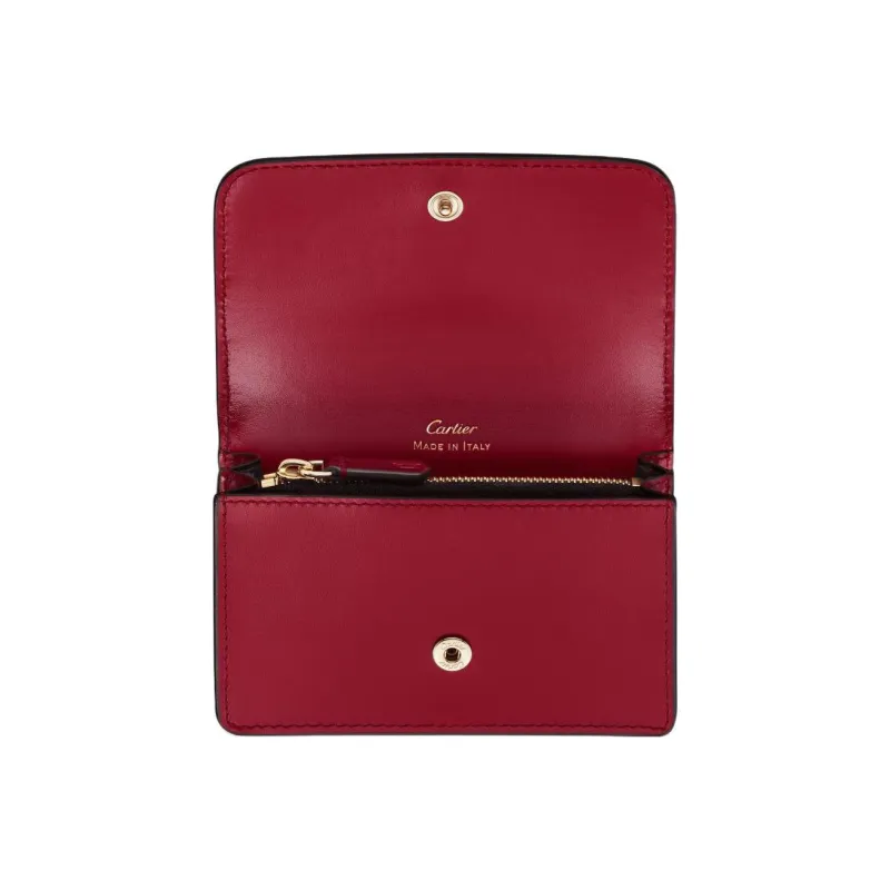 CARTIER Calfskin Card Holder Women's Cherry Red-2