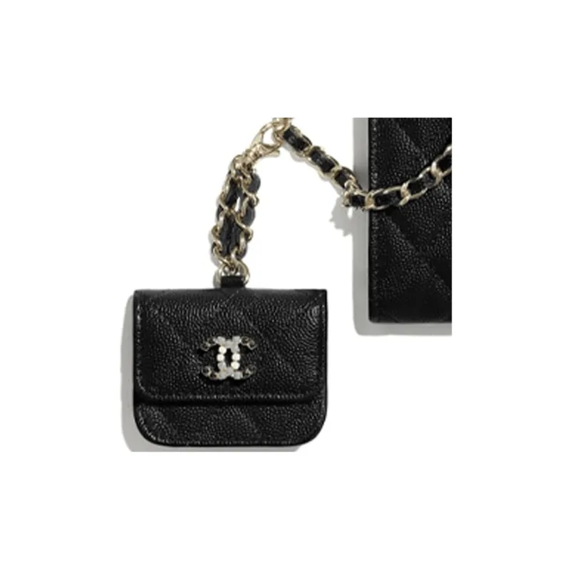 CHANEL Grain Embossed Caviar Calfskin And Metal Combo Bag, Shoulder Bag, Crossbody Bag, Cell Phone Pouch Women's Black-4