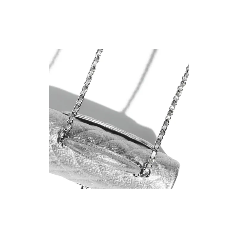CHANEL Classic Flap CF Calfskin & Metal Crossbody One Shoulder Handbag Women's Silver-3