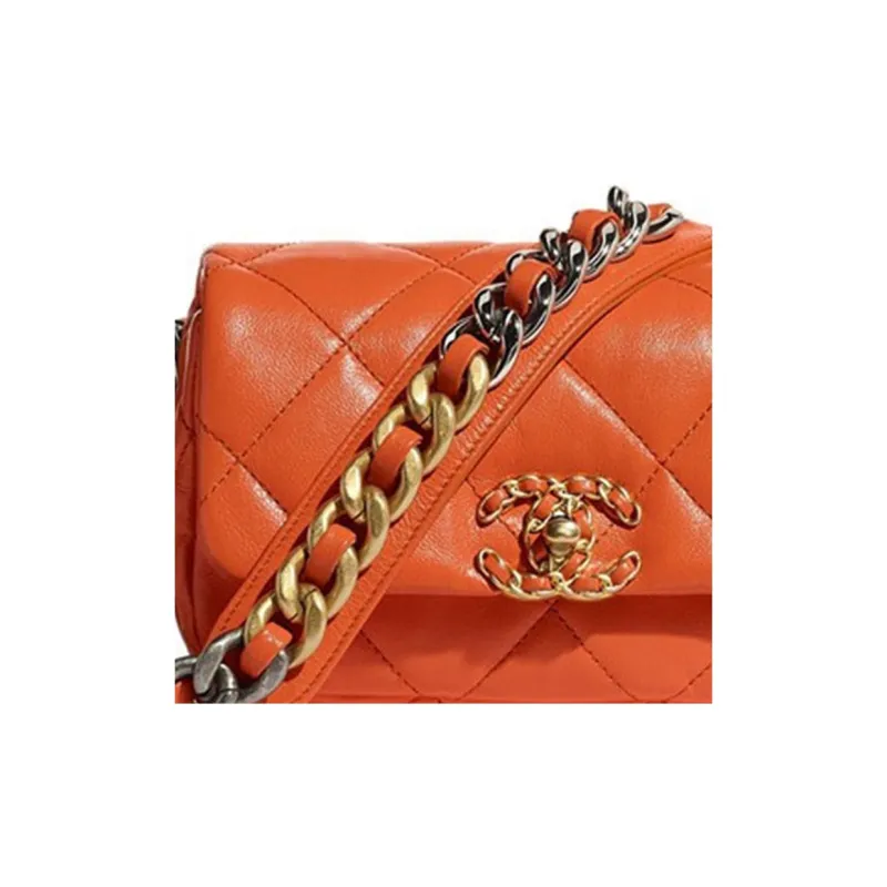 CHANEL 19Bag Lambskin Backpack, Flap Bag, Crossbody Bag, Handbag, Shoulder Bag Women's Orange-5