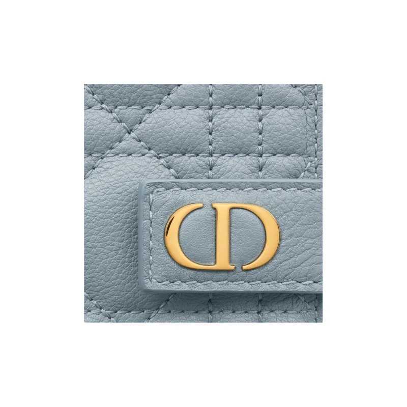 DIOR Caro Calfskin Card Holder Wallet Women's Cloud Blue-3