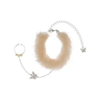 STUGAZI White Gold Plated Copper Mink Fur Bracelets Unisex