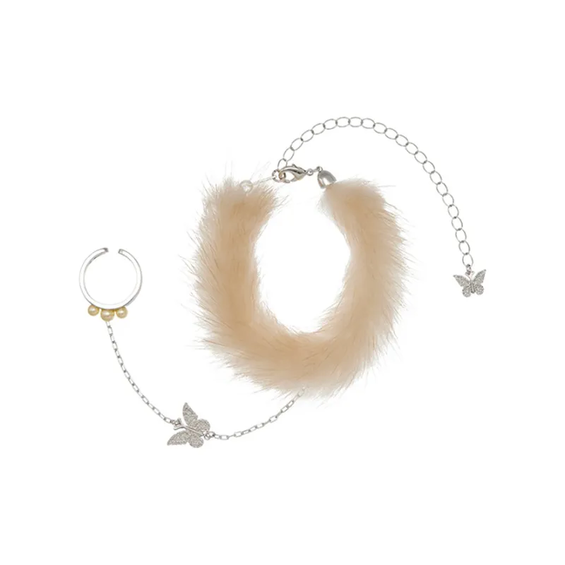 STUGAZI White Gold Plated Copper Mink Fur Bracelets Unisex-0