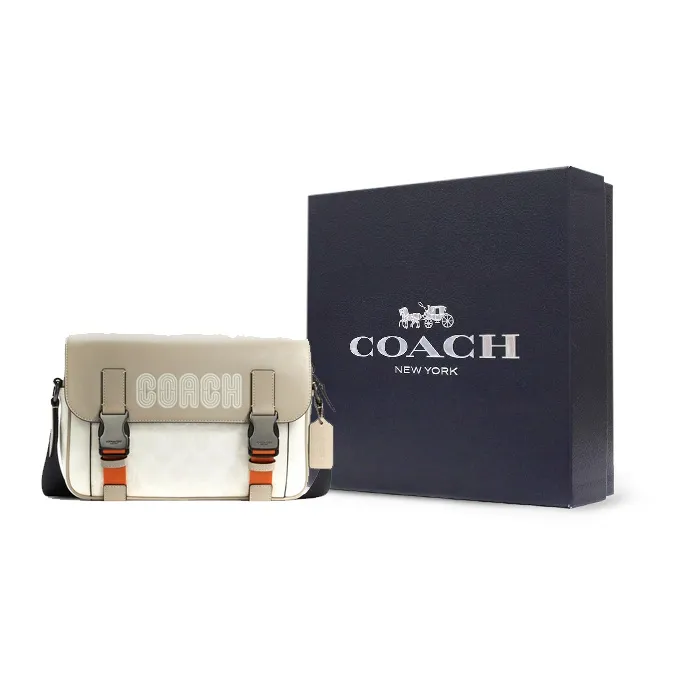 COACH Track Coated Canvas With Calfskin Crossbody Bag, Shoulder Bag Tubas Unisex White & Gray-0