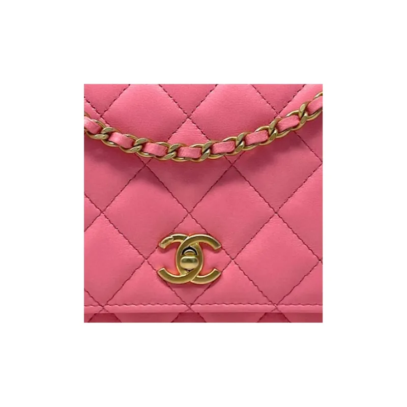 CHANEL WOC Lambskin Wallet On Chain, Shoulder Bag, Crossbody Bag Women's Pink-3
