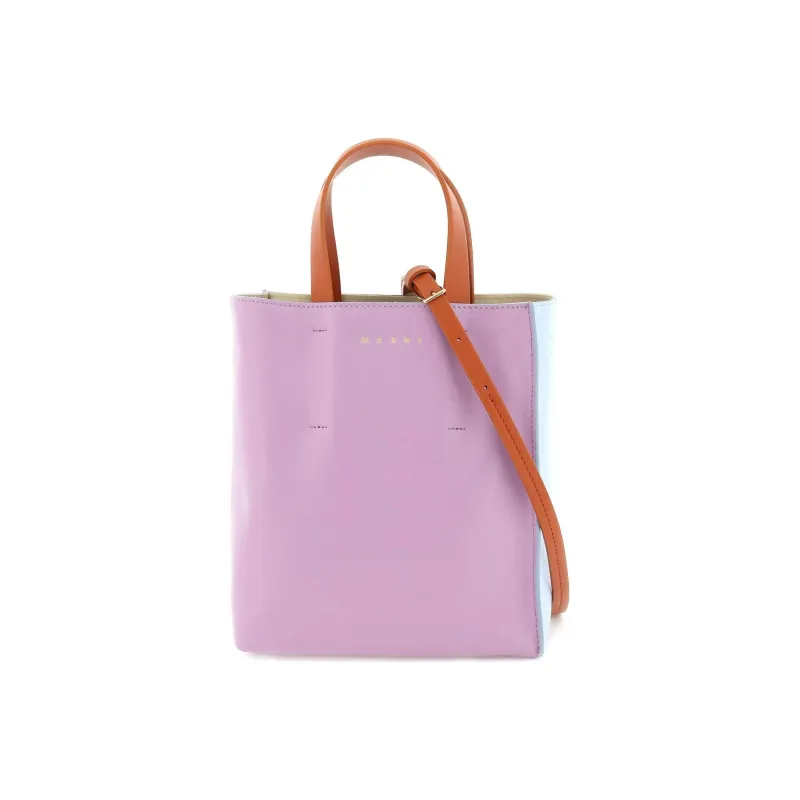 MARNI Museo Calfskin Tote Bag, Shopping Bag, Crossbody Bag, One Shoulder Handbag Mini Women's Pink/Blue-0