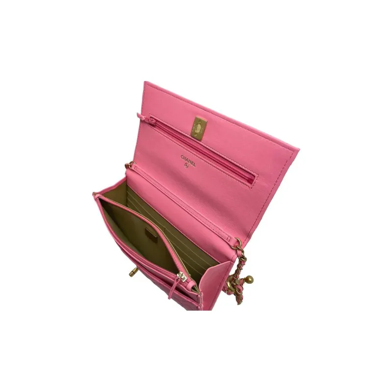 CHANEL WOC Lambskin Wallet On Chain, Shoulder Bag, Crossbody Bag Women's Pink-2